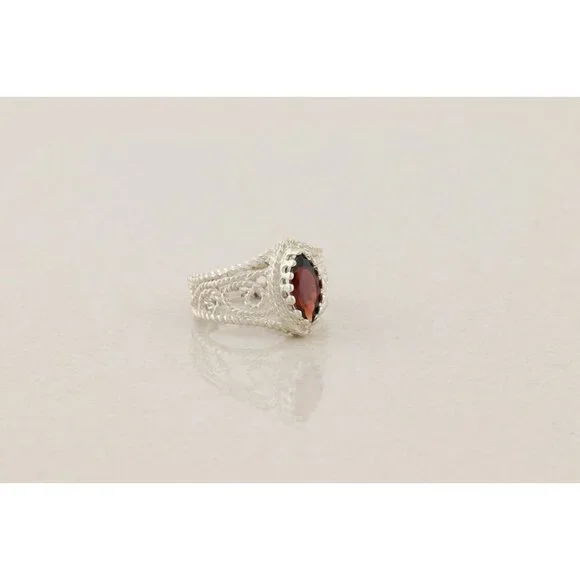 Sterling Silver Natural Garnet Ring Size 6 - Picture 3 of 7